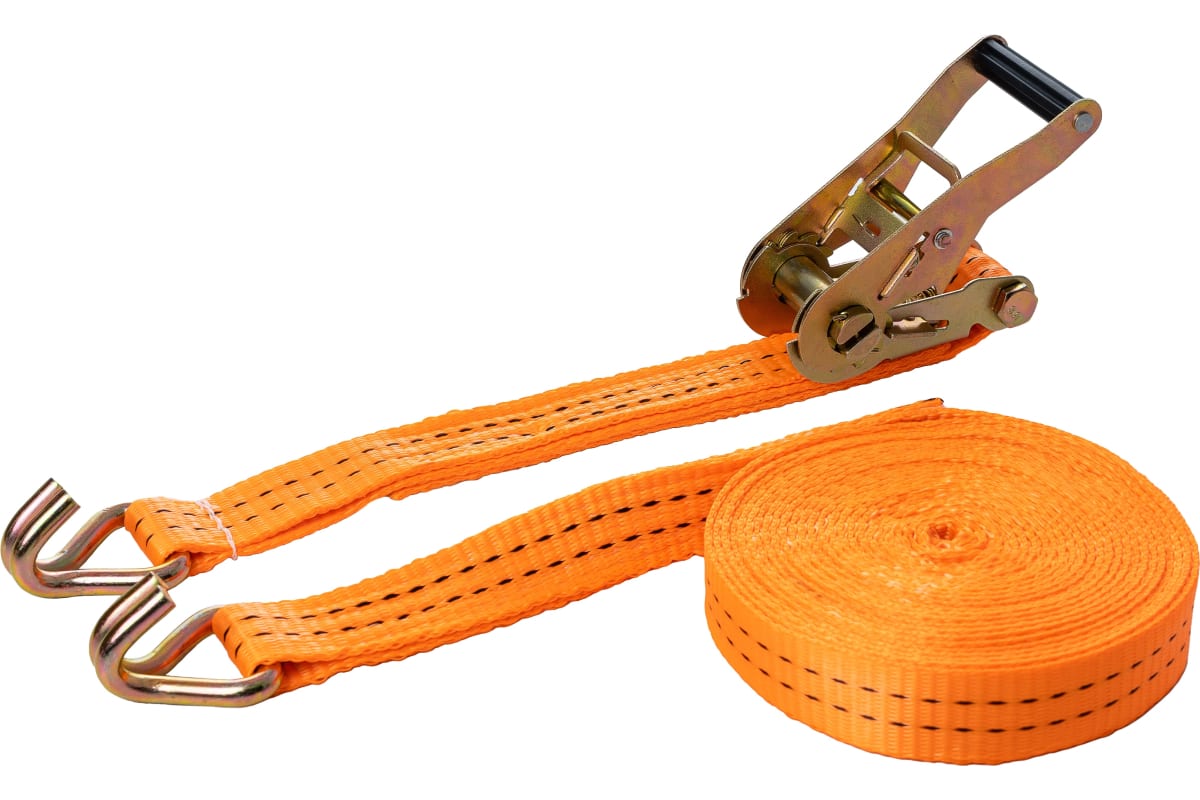 Ремень стяжной крюк-крюк 2/4т 35 мм оранж. 6 м. рабочая нагрузка 1000 кг